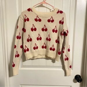Self Esteem Cream Sweater with Red Cherry Design